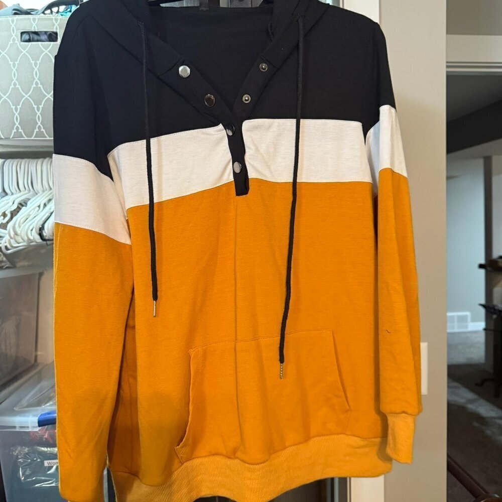 Color Block Hoodie - Yellow, white & black - Women's size large